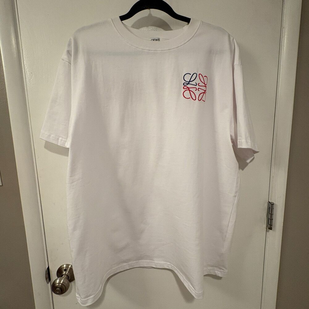 Loewe Men's Short Sleeve Crew Neck Embroidered Basic T-Shirt White Large